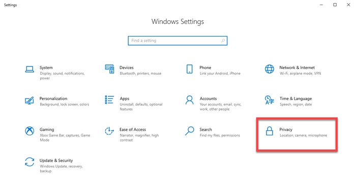 Select the Privacy in Windows Settings