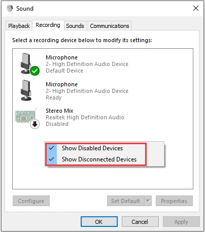 Tick ​​on Show Disabled Devices option