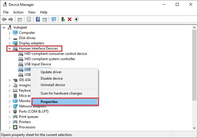 human interface device properties