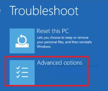 Click on Advanced Options in Troubleshoot