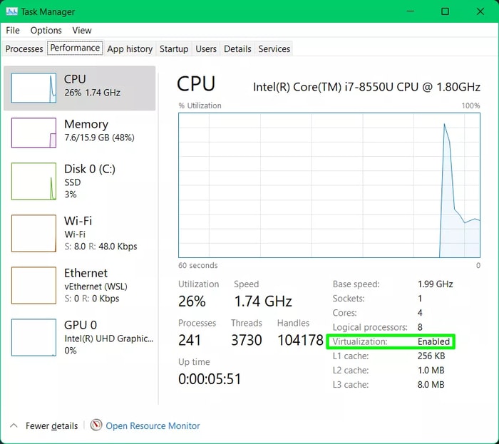 Virtualization is Enabled in Task Manager