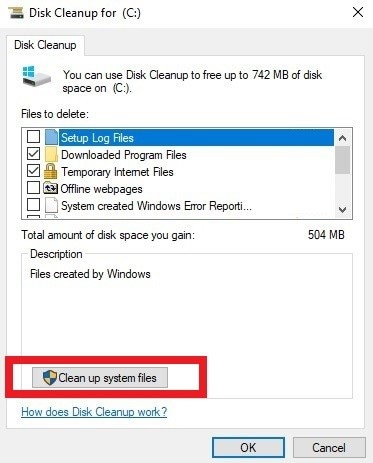 Click on the Clean up system files