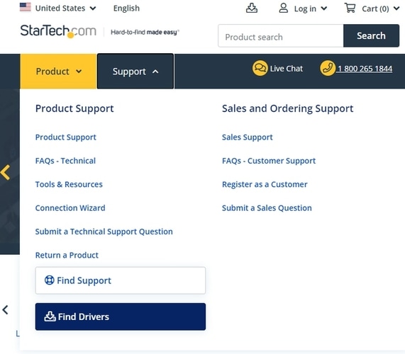 Click on the Find Drivers in Product Tab in StarTech Official Site