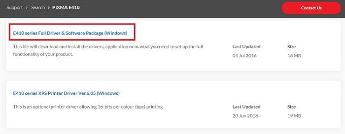 Click on the E410 series Full Driver & Software Package