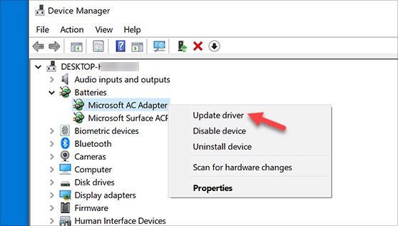 Update driver for Microsoft AC Adapter