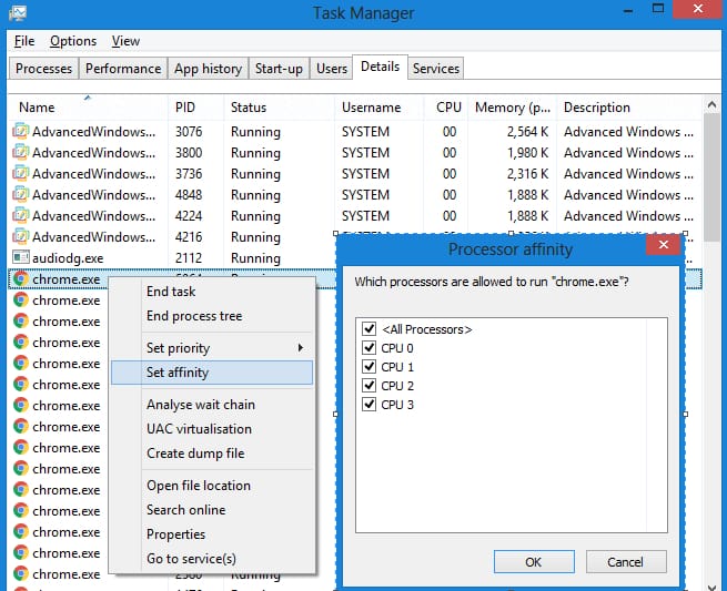 Set Chrome Affinity and Mark all CPU cores