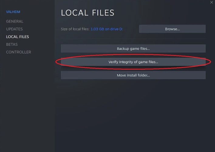 Click Verify integrity of game files.. in Local Files Menu