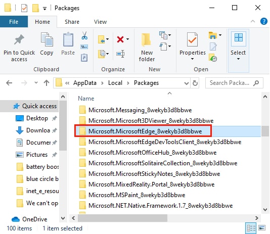 Double Click on Microsoft Edge Packages Folder