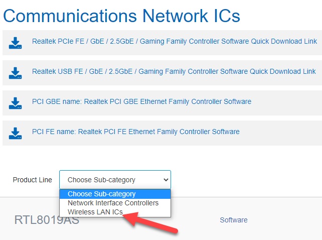 Select the wireless LAN ICs as a sub-category