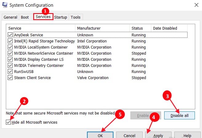Disable All Microsoft Services from System Configuration