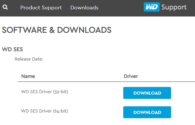 Download the USB device driver for the WD SES device 