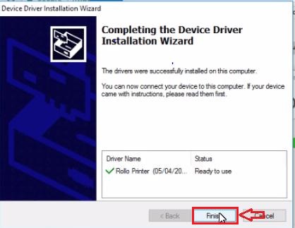 Finish Rollo Printer Driver Setup and Status for Ready to Use