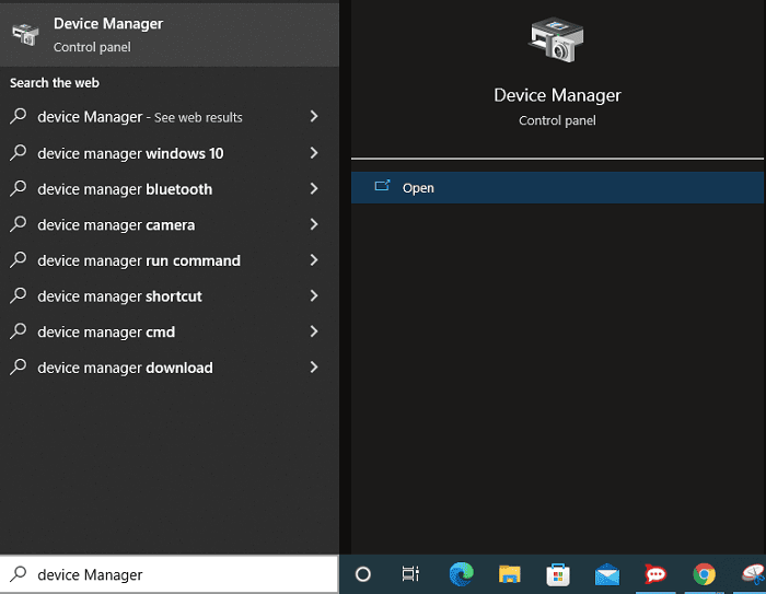 Open Device manager from windows search