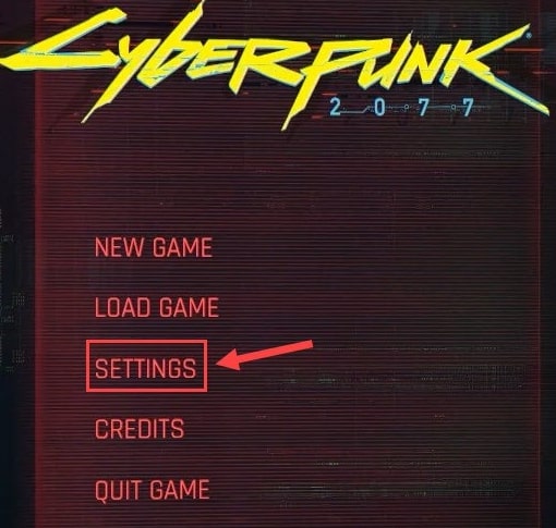 Click on the Cyberpunk 2077's Settings menu