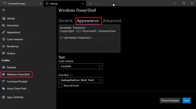 Switch to the Appearance tab