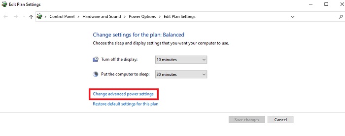 Click on Change Advanced Power Setting
