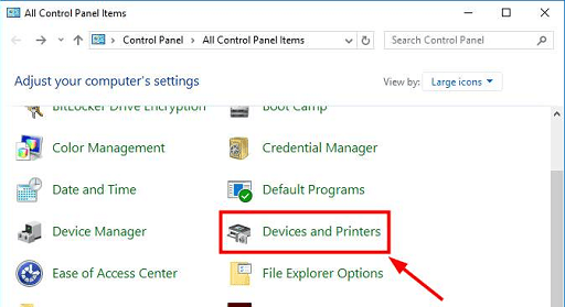 Devices and Printers option
