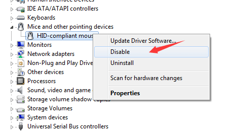 Choose Disable from the context menu list