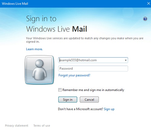 sign in with an alternative email address