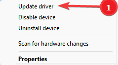 Update driver in windows 11.10