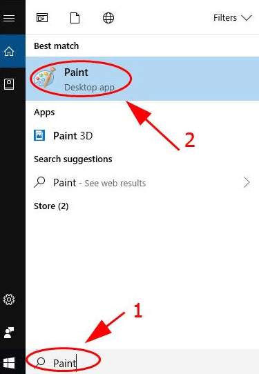 Open Paint from windows search