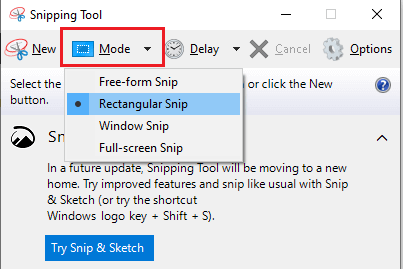 select the screenshot Mode