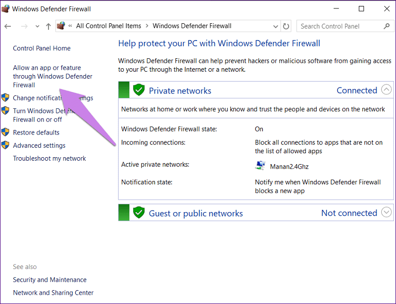 Allow an app or feature by using Windows Defender Firewall