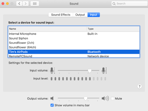 Check the Sound Input Settings