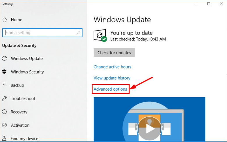 Windows update Advanced Options.