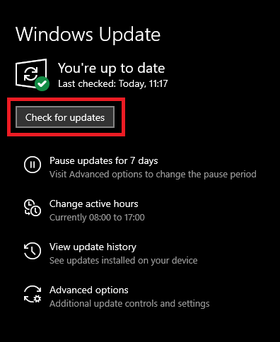 Click on Check for Updates to get the latest windows