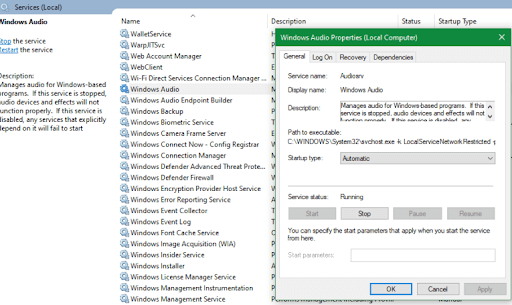 Windows audio services should be set to Automatic
