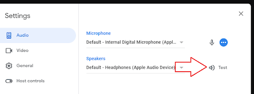 Test option present alongside the speaker icon