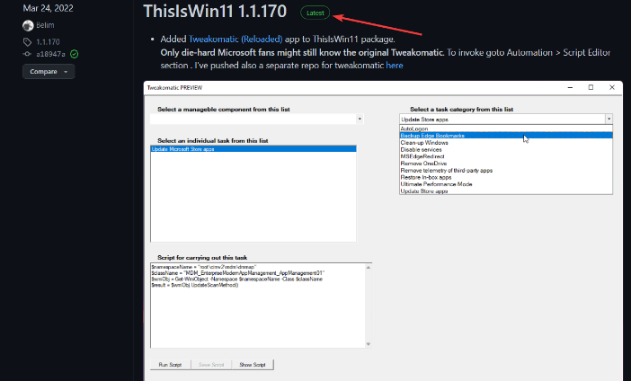 Use Windows 11 Debloater from GitHub