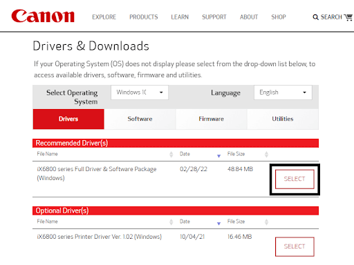 Download the driver recommended by Canon