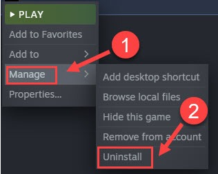 Steam - Manage and then uninstall