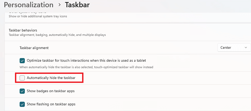 Automatically hide the Taskbar - Windows 11