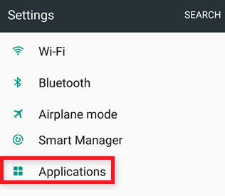 Applications on the device settings