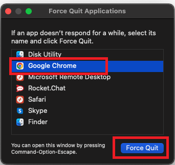 select the option Force Quit