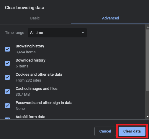 Clear browsing data - Clear data