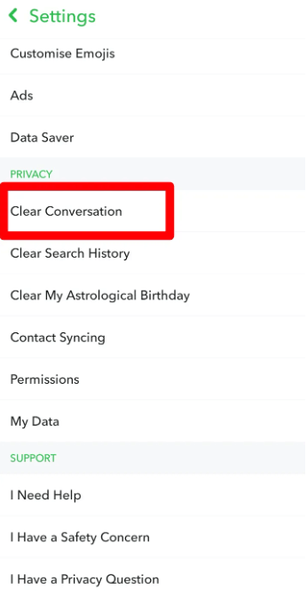 Clear the Snapchat Conversation