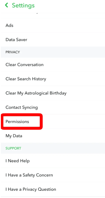 Enable your Snapchat Permission - Select permission