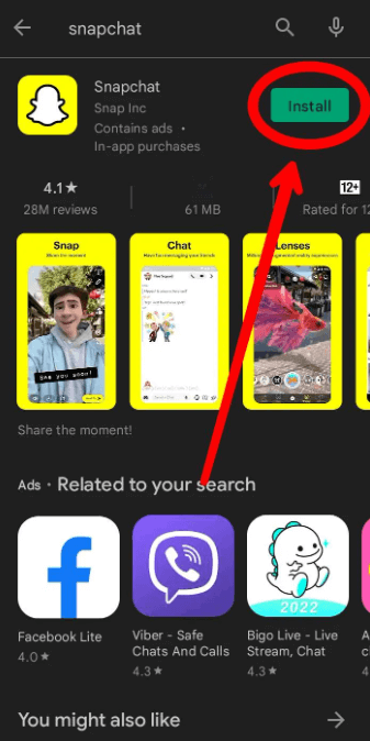 install the snapchat app again