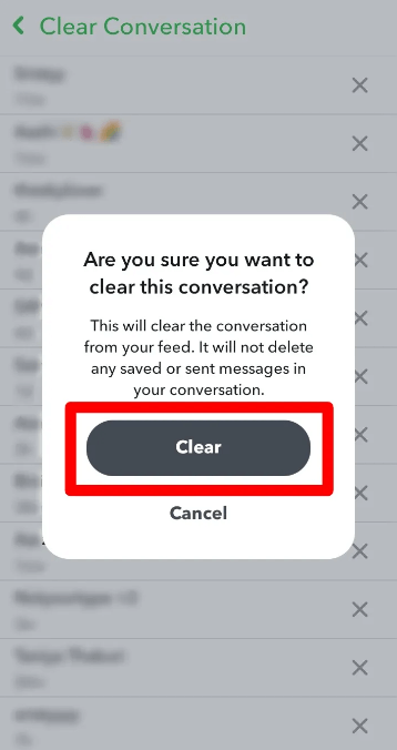 Clear the Snapchat Conversation - clear button