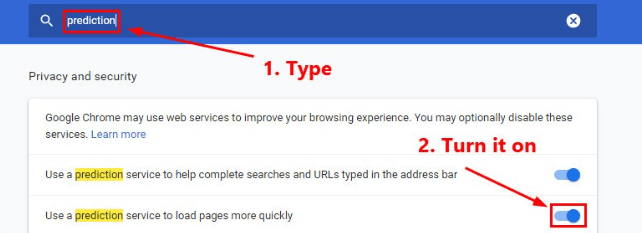 Turn on the Prediction Service on your Chrome