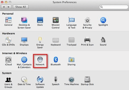 System Preferences and then choose Network