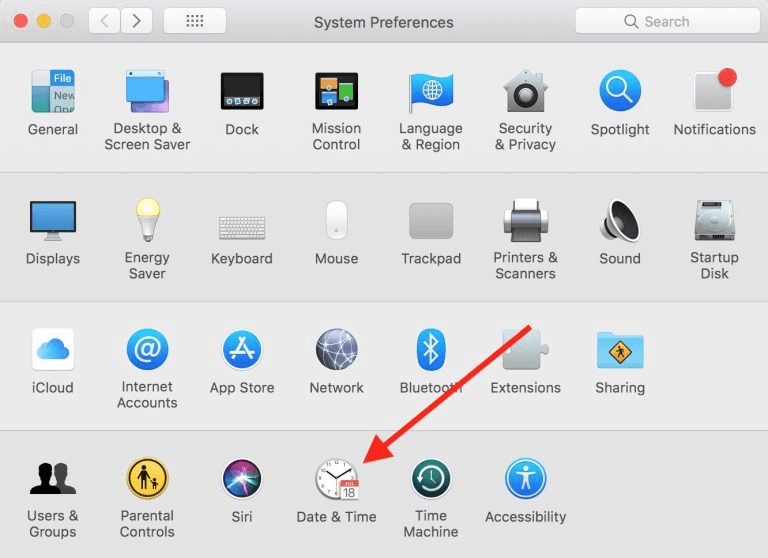 Apple menu to System Preferences to Date & Time