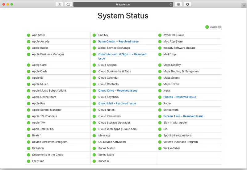 Check the Apple server’s status