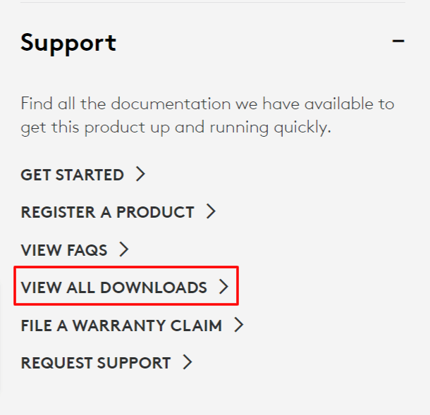 Expand the Support segment to view all downloads