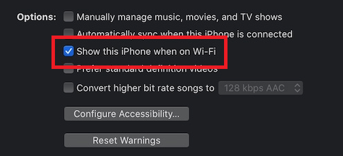 Show this iPhone when on Wi-Fi