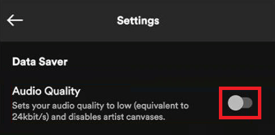 Spotify audio quality option setting